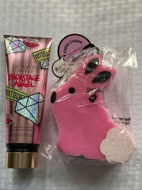Victoria's Secret Backstage Angel Fragrance Lotion with Pink Bunny Sponge